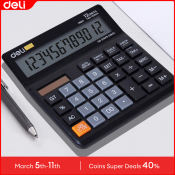 Deli 12-Digit Dual Power Calculator for Office Supplies