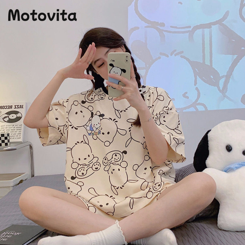 Motovita Pajamas Women's Summer Short-Sleeved Pure Thin Korean version Lovely Home Clothes Two-piece Suit Summer ﻿