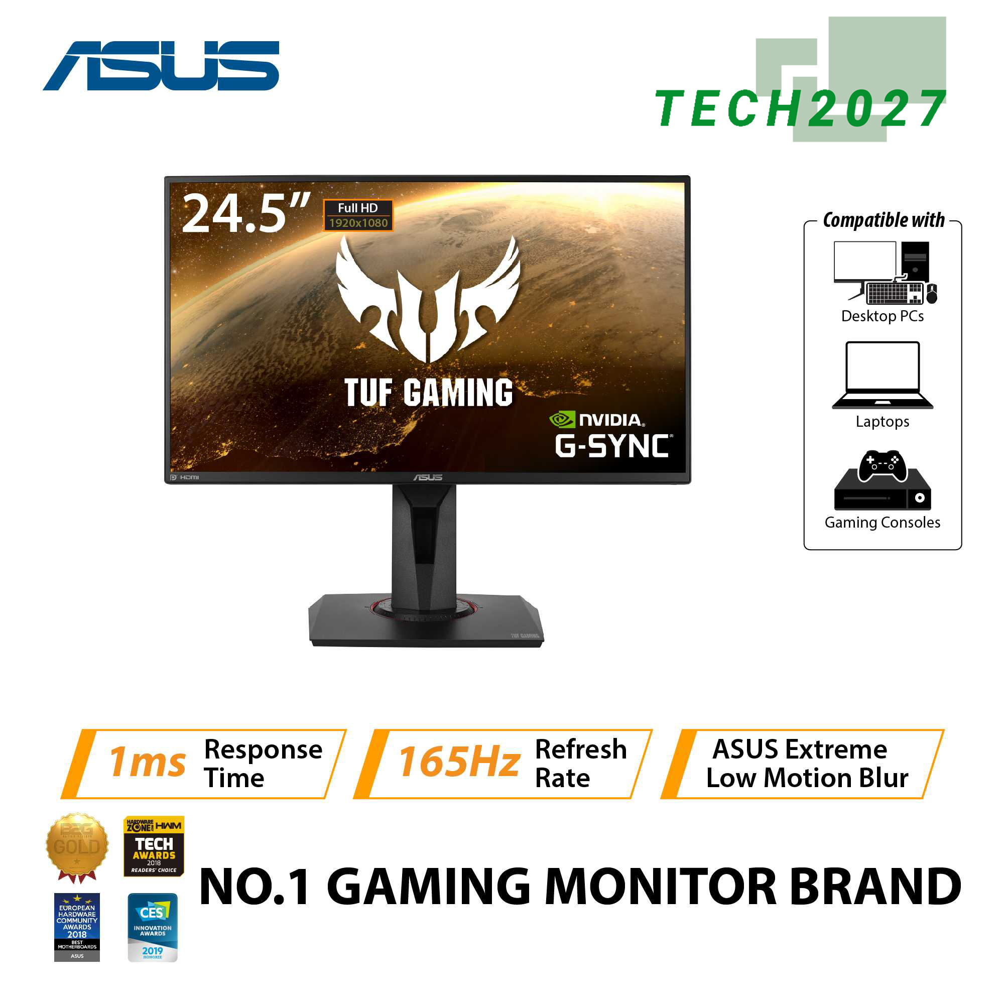 ASUS TUF Gaming VG27AQ 27 2560x1440 WQHD 2K Resolution 165Hz 1ms 2xHDMI  DisplayPort Adaptive-Sync G-SYNC Compatible Built-in Speakers Widescreen  IPS HDR10 Gaming Monitor Lazada PH