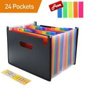 File Folder Organizer, 24 Pockets Expanding File Folder with Cloth Edge Wrap and Fluorescent sticky note, Multi-Color Accordion A4 Size with Expanding Wallet Stand for Business Office Study Home