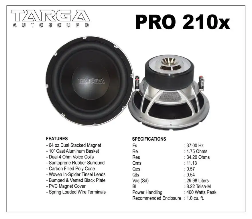 TARGA PRO 210x Subwoofer 400 watts 10 