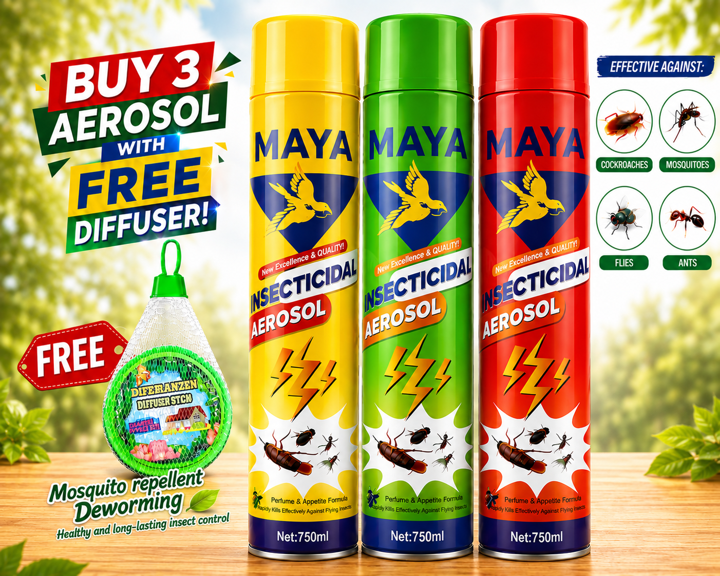 SUPERSALE Mosquito Killer 750ML Lemon Insecticide Aerosol Insect Spray All Types of Insects Maya Insecticidal Aerosol Yellow Green Red - Image 4