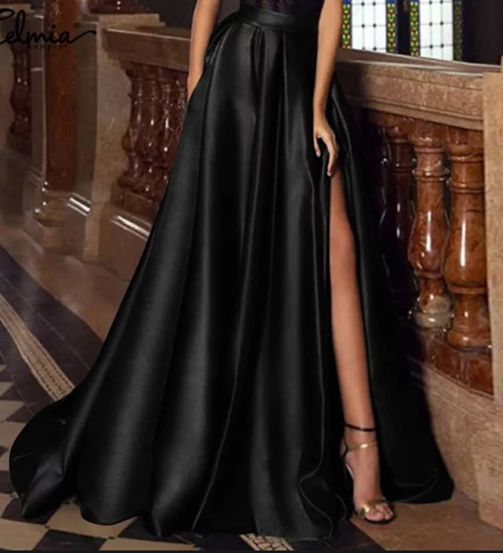 Balloon Long Skirt Full Lenght Flare Swing Satin Maxi skirts with