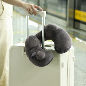 Flocked U-Shape Inflatable Travel Neck Pillow - Air Filled