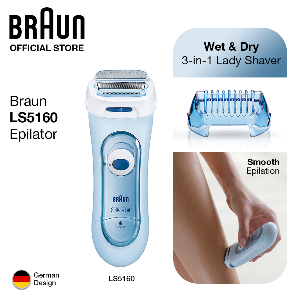 Braun Silk-Épil LS5160 Wet & Dry 3-in-1 Battery Operated Lady Shaver with 2 Attachments