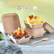 Sugarcane Bento Box - 450ml Bagasse Clamshell (50pcs)