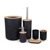 Bamboo Bathroom Set: Brush, Cup, Bin, Soap Dispenser & Tray