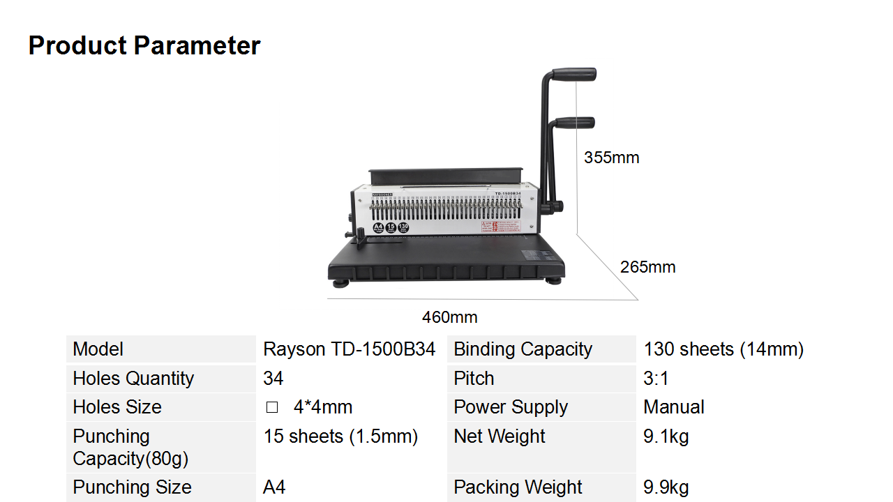 Rayson TD-1500B34 3:1 Wire O Binding Machine Double Loop Wire Binder 34 Square  Holes for Book Punching and Binding Lazada