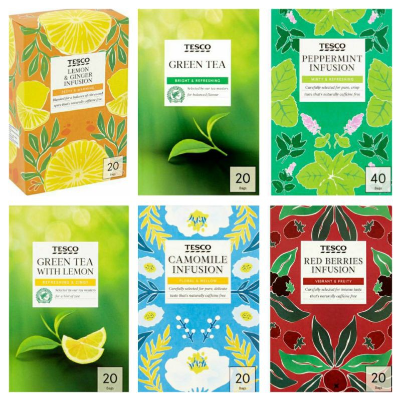 Hot Tesco Tea 20 S Teabags Lemon Ginger Red Berries Green Tea With Lemon Pepermint Camomile Lazada Ph