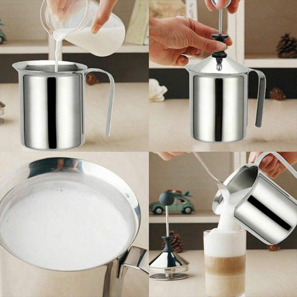 Manual Milk Frother, JoyFork Stainless Steel Hand Pump Milk Foamer