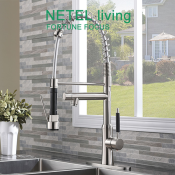 NETEL Stainless Steel 3-Handle Kitchen Faucet with Pull Out Spray