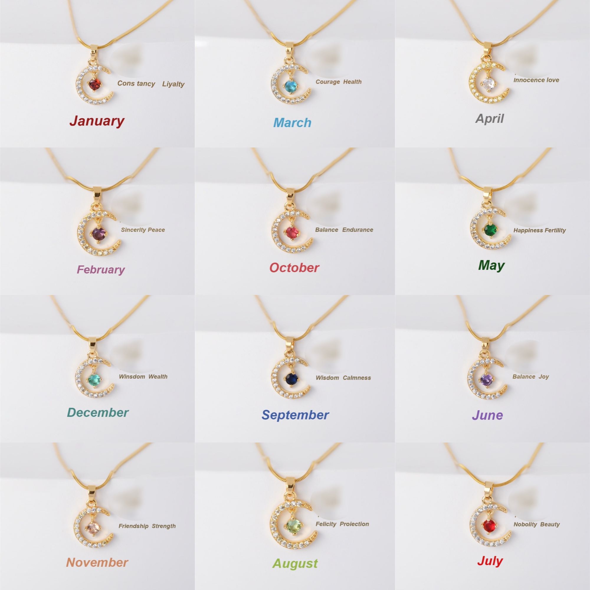 Birthstone deals moon necklace