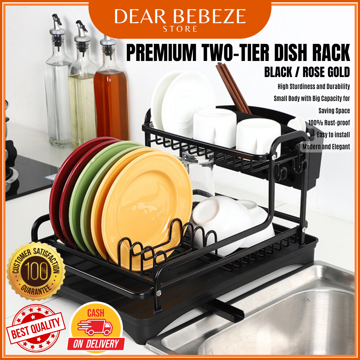 Compact Dish Rack Black/Gold
