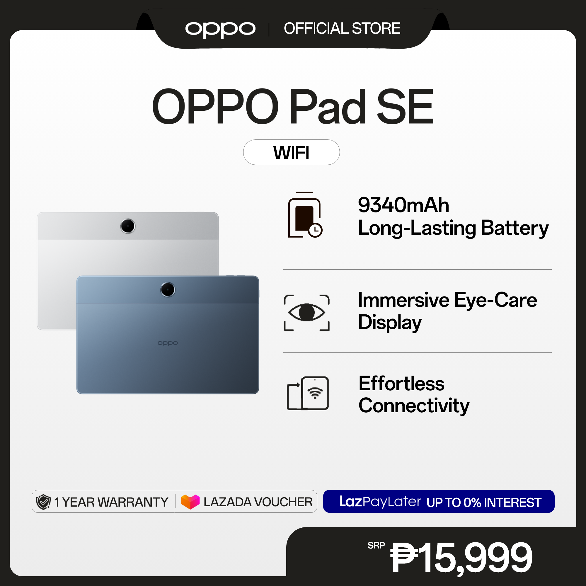 [NOW AVAILABLE] OPPO Pad SE WiFi / 9340mAh Long-Lasting Battery / Immersive Eye-Care Display