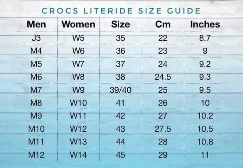 crocs size chart mens
