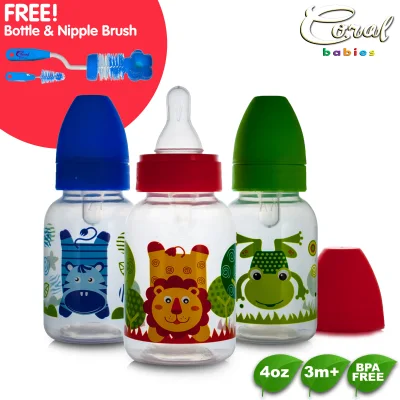 Coral Babies 4oz Clear Feeding Bottle with Free Bottle and Nipple Brush (1)