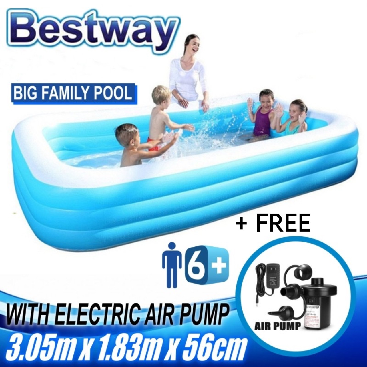 Bestway Inflatable Swimming Pool Family Size With FREE Airpump 201cm  *150cm *51cm 262cm *170cm* 51cm 305cm *183cm *56cm Thickened Pool For 