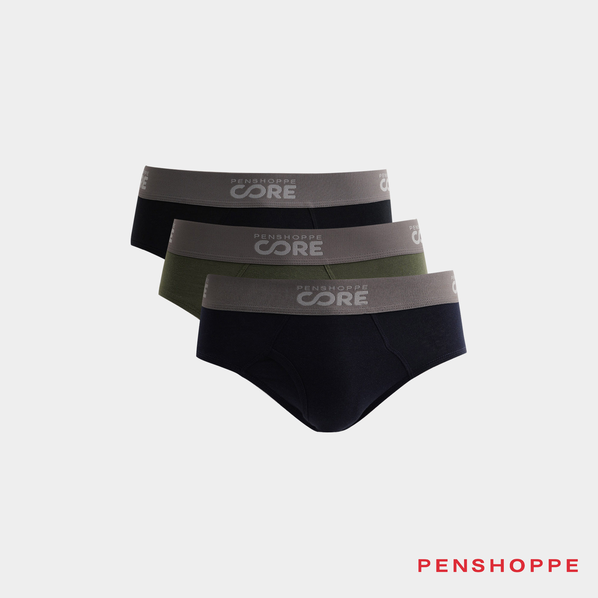 Penshoppe Core Classic Briefs For Men (Black/Charcoal/White)