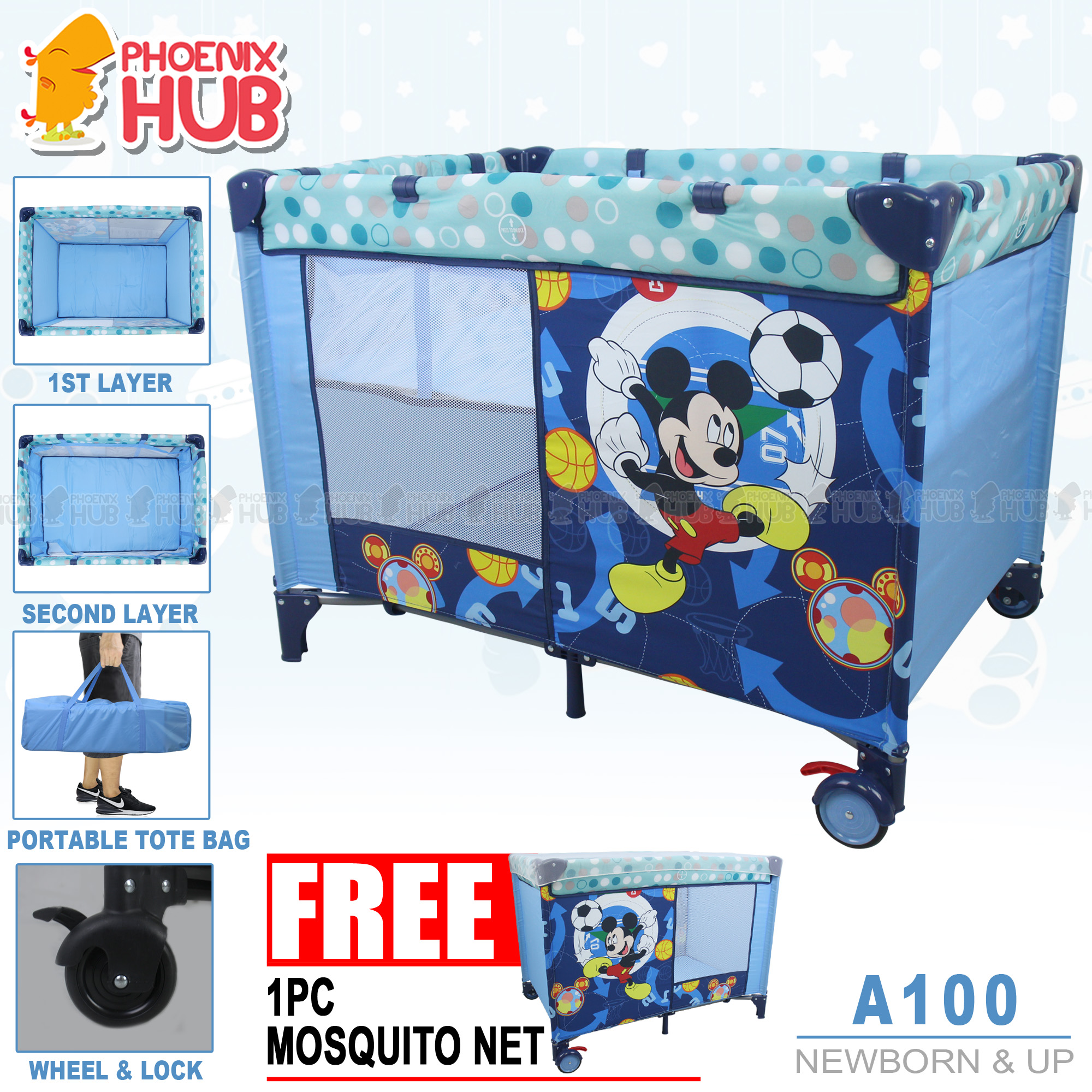 Phoenix Hub A100 Portable Baby Crib with Cartoon Character