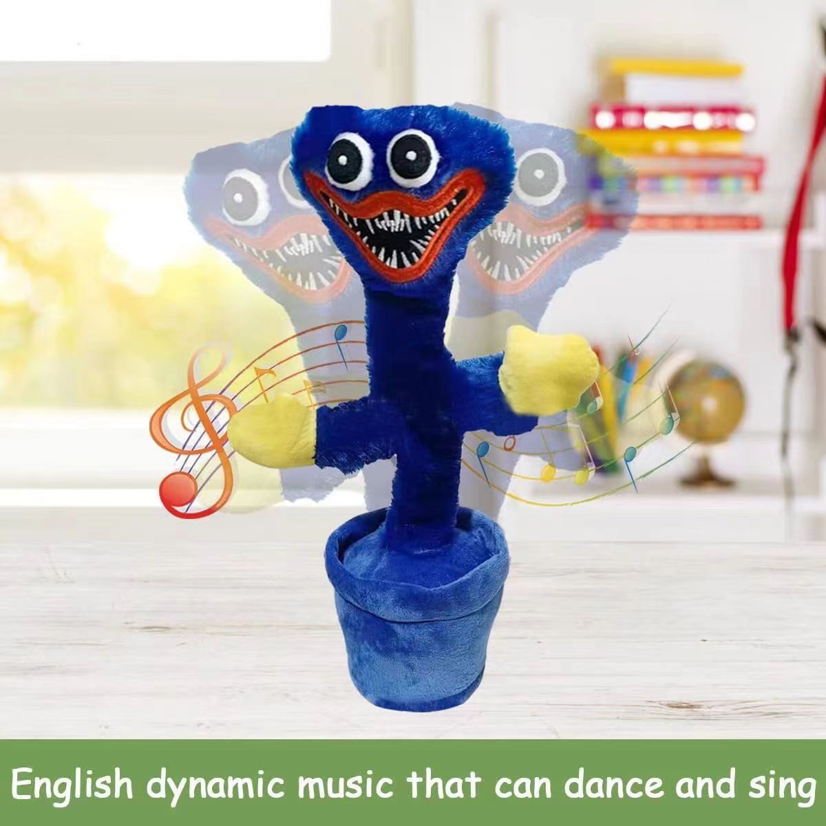 Qiaoxi Colorful Soft Plush Poppy Playtime Doll Singing Dancing Potted Shape  Tabletop Decoration Interesting Educational Toys For Kids (60 songs)