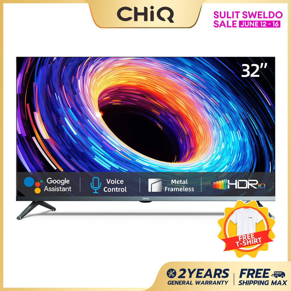 CHiQ L32M8T 32 inch Smart TV Android 11 Metal Frameless Voice Control Google Play Dolby Audio Netflix Youtube Amazon Prime Video 32M8T HD LED TV Chromecast 【Free Wall Bracket & Voice Remote】