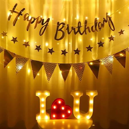 Happy Birthday LED Banner and String Lights Decoration Set