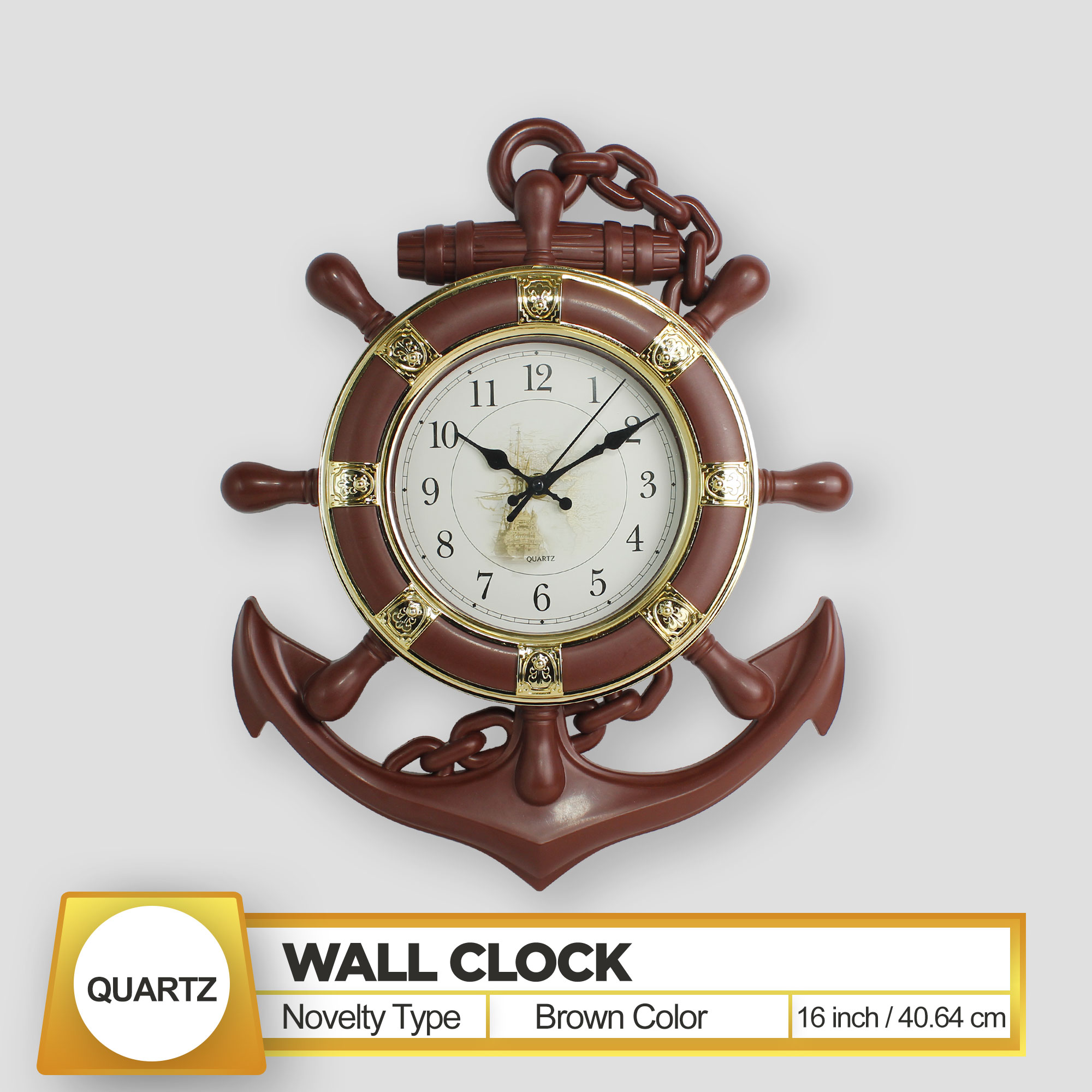 Retro Anchor Ship Steering Shape Plastic Pendulum Wall Clock for