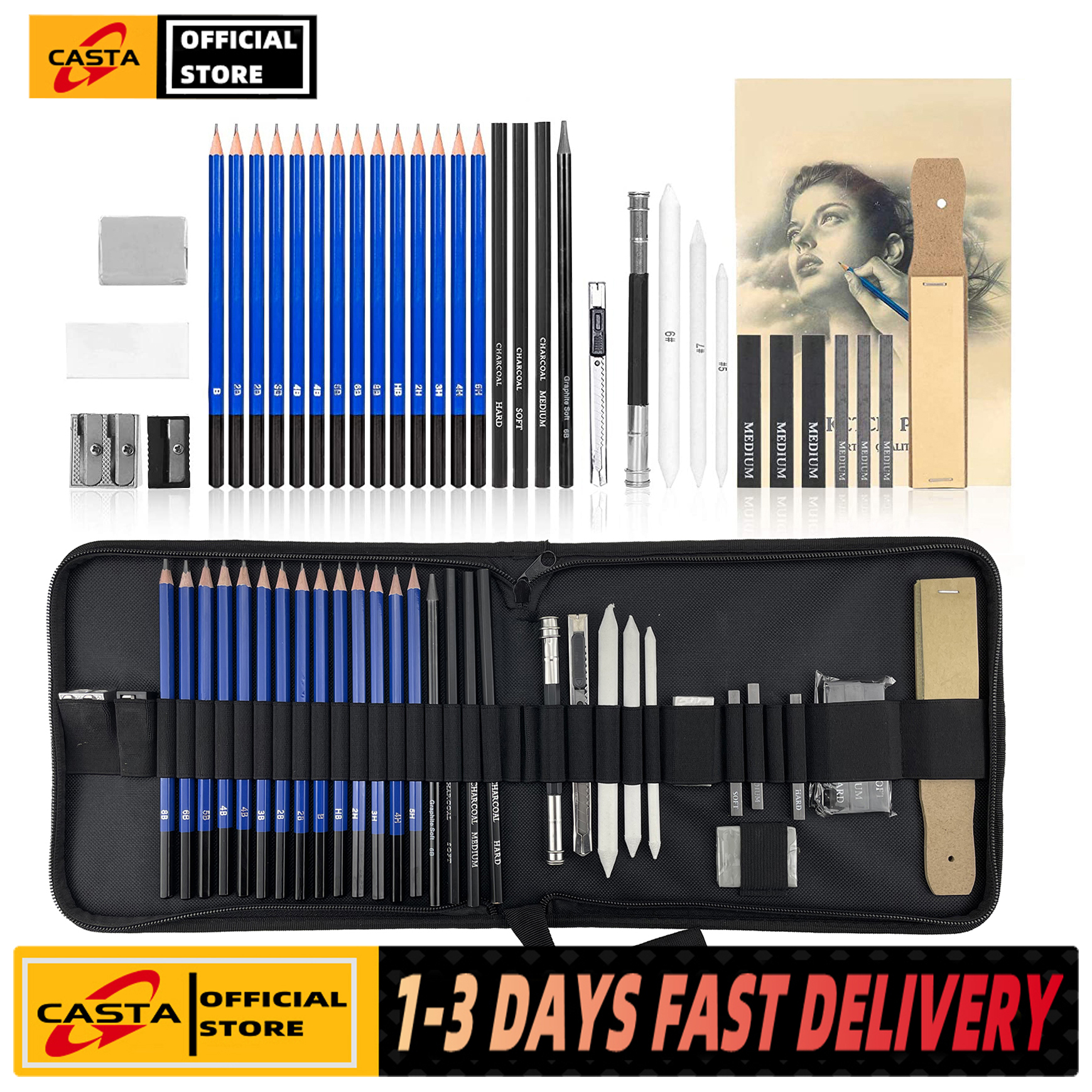 Art Tool 41pcs Sketch Pencil Set Artist Craft Professional drawing Kit  Graffiti Portable Student Art Supplies