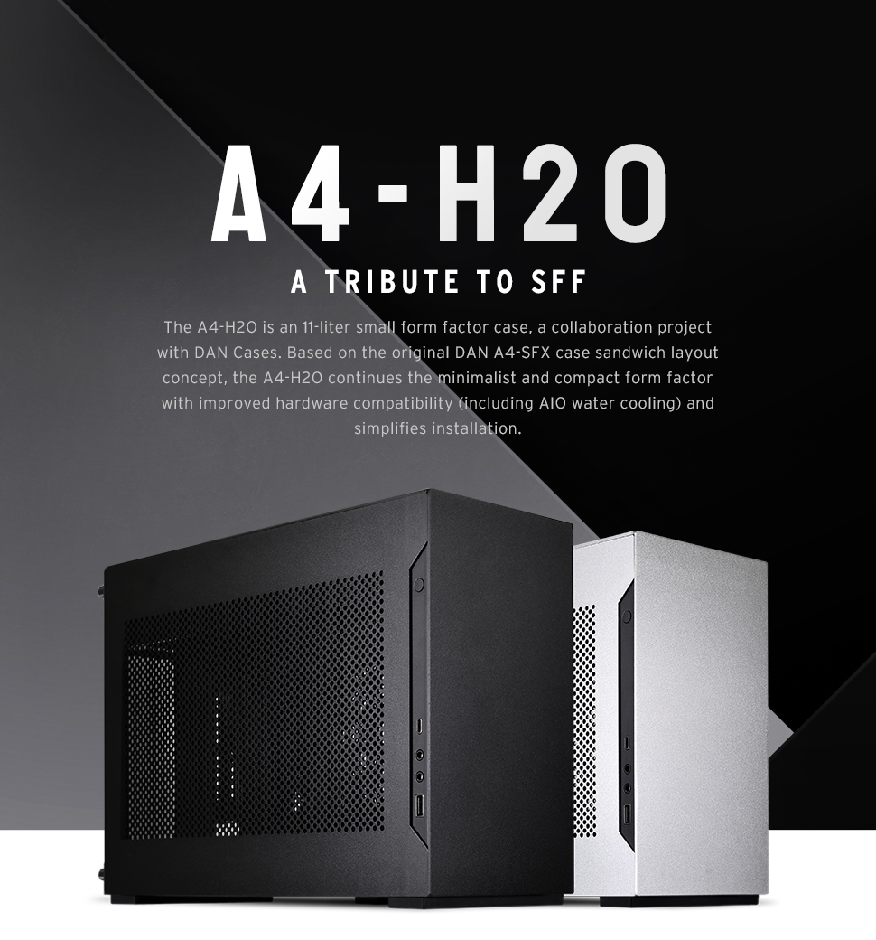 Lian Li A4-H2O Anodized Black PCIe Gen4 small form factor PC desktop case, SFX, SFX-L PSU support - A4-H20 X4 (A4-H20X4) - Black