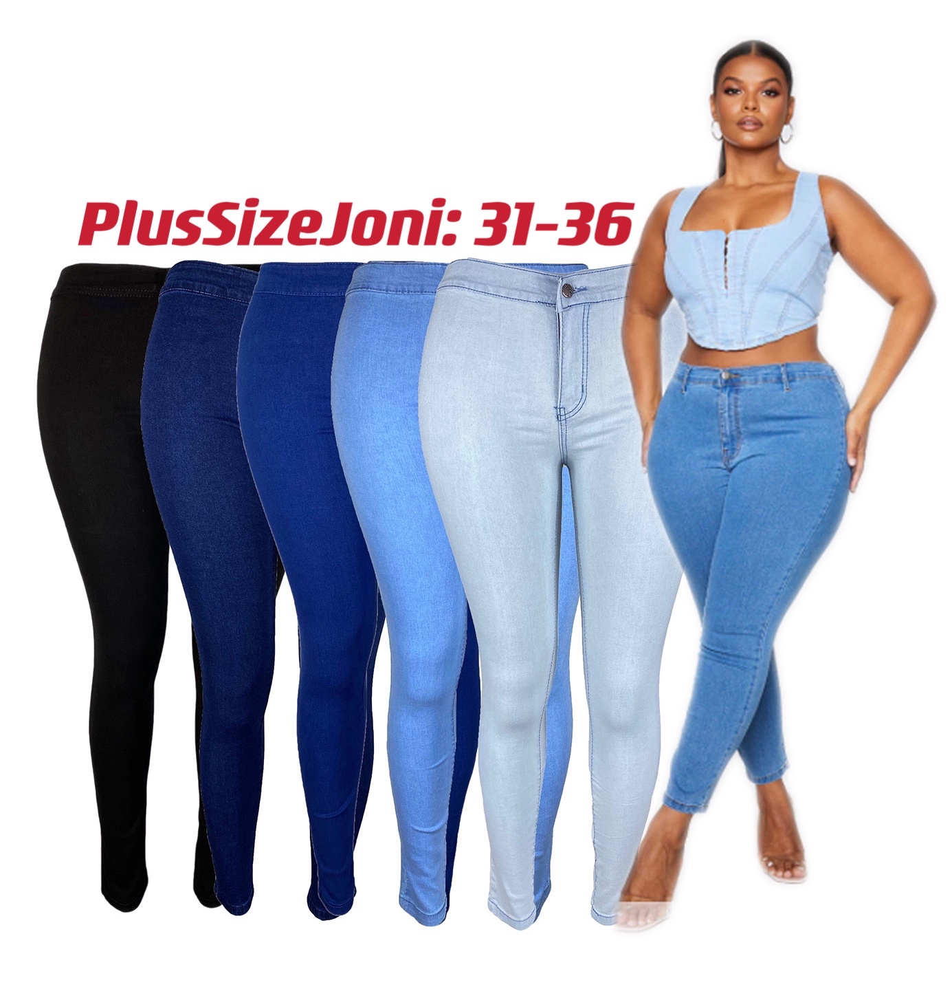 COD 5 Colors High Waist Stretchable Plus Size Skinny Jeans For