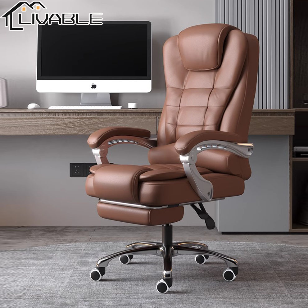 LIVABLE Computer Chair Boss Chair Ergonomic Office Chair Massage Chair Lift Swivel Chair Leather Gaming Chair With Massage and Footrest - Image 2