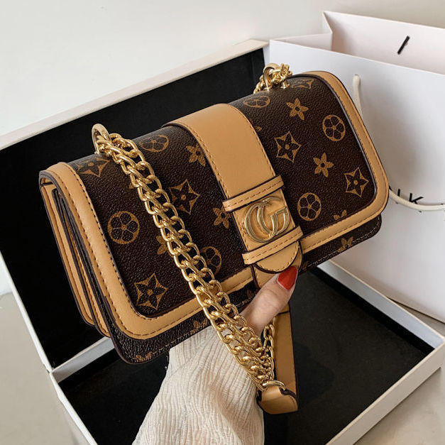 Embroidered thread chain portable small square bag shoulder bag