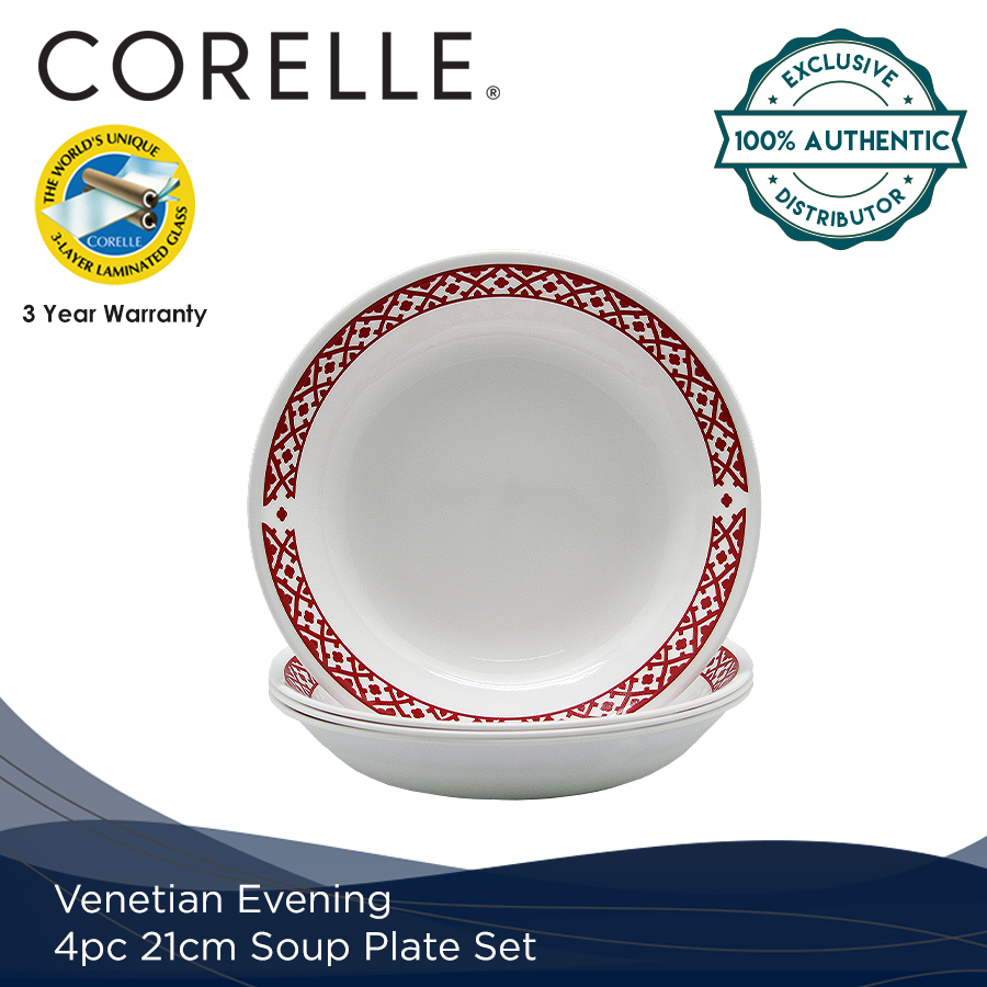 4pc 21cm Soup Plate Set Marble Lines Vitrelle Glass Cookware Non - Main Image