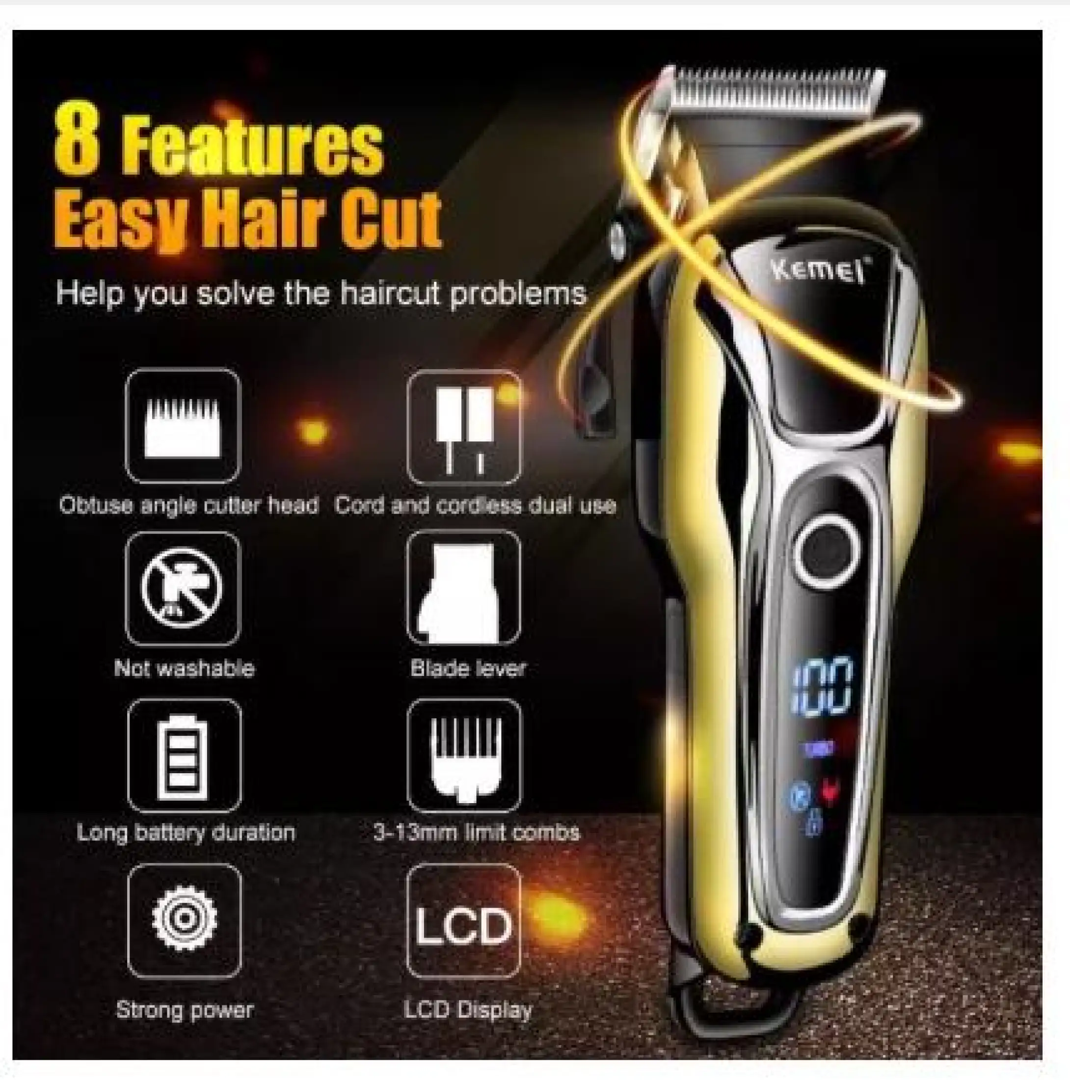 Kemei 110v-240v Professional Electric Washable Hair Clipper Cutter  Rechargeable Hair Trimer Beard Shaver Razor Cordless Adjustable Clipper  Support with 4 Size Limit Comb for Barber | Lazada PH