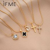 IF ME Fashion Crystal Clover Heart Cross Pendant Necklace