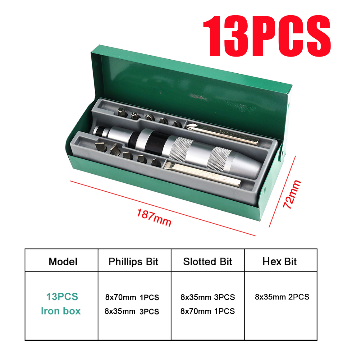 13/7PCS 1/2 Inch Drive Impact Driver Set Extractor Tool, Slotted or Phillips Screwdriver Bits, Remove Rusted, Damaged Screws - Image 3