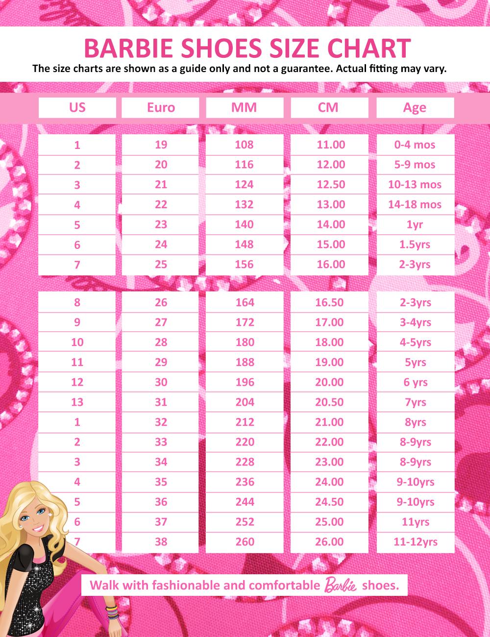 Barbie Size Chart