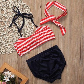 3PCS Summer Kid Girls Clothing Set Baby Bikini Stripe SwimsuitSwimwear Swimming Clothes Beachwear - Red - Intl June 2018 - 3 3PCS Summer Kid Girls Clothing Set Baby Bikini Stripe SwimsuitSwimwear Swimming Clothes Beachwear - Red - intl - 3