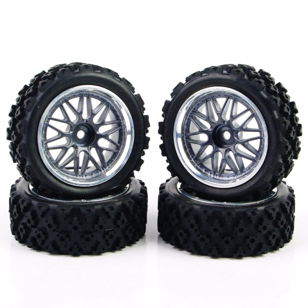 4Pcs 1//10 RC Rally Rubber Tire/&12mm Hex White Wheel Rims for Racing Off Road Car