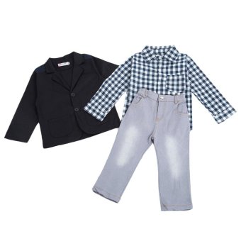 Baby Toddler Clothing Sets 3Pcs Casual Turn Down Collar Long SleeveBlazer Plaid Shirt Denim Pants For Boys(As The Picture)(Size:2T) -intl July 2018 - 3 Baby Toddler Clothing Sets 3Pcs Casual Turn Down Collar Long SleeveBlazer Plaid Shirt Denim Pants For Boys(As The Picture)(Size:2T) -intl - 3