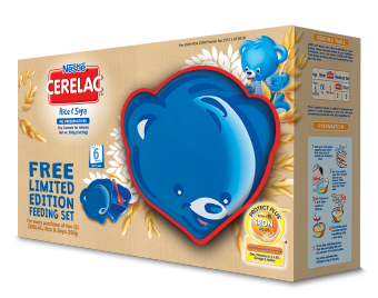 CERELAC Rice & Soya 250g (pack Of 2) With Free Feeding Set June 2018 - 3 CERELAC Rice & Soya 250g (pack of 2) with Free Feeding Set - 3
