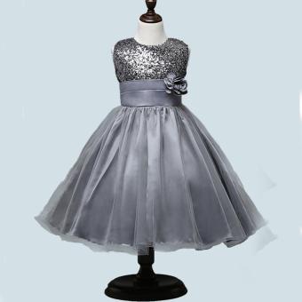 Fashion Gilrs Sleeveless Princess Party Birthday Wedding SequinFlower Lace Dress(Grey) June 2018 - 3 Fashion Gilrs Sleeveless Princess Party Birthday Wedding SequinFlower Lace Dress(Grey) - 3