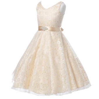 Kids Girls Lace Sleeveless Elegant Princess Birthday Party Dress -intl June 2018 - 3 Kids Girls Lace Sleeveless Elegant Princess Birthday Party Dress -intl - 3