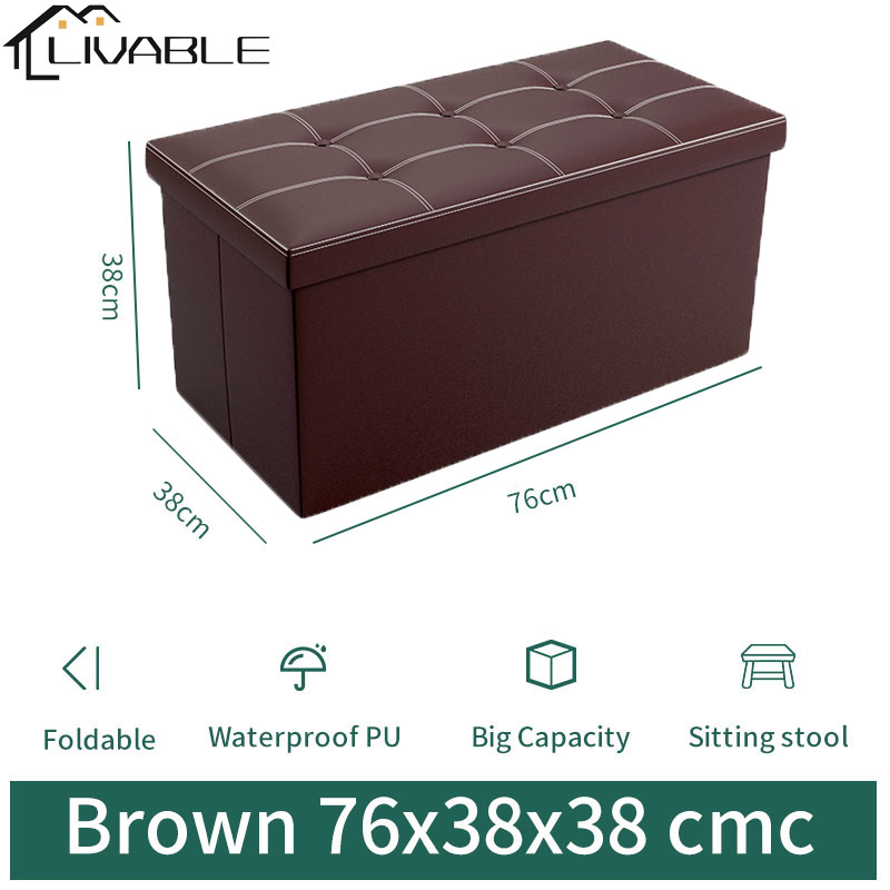 LIVABLE Ottoman Storage Stool Waterproof Leather Sofa Storage Box Large Sofa Chair Bench Seat Folding Storage Foot Stool - Image 3