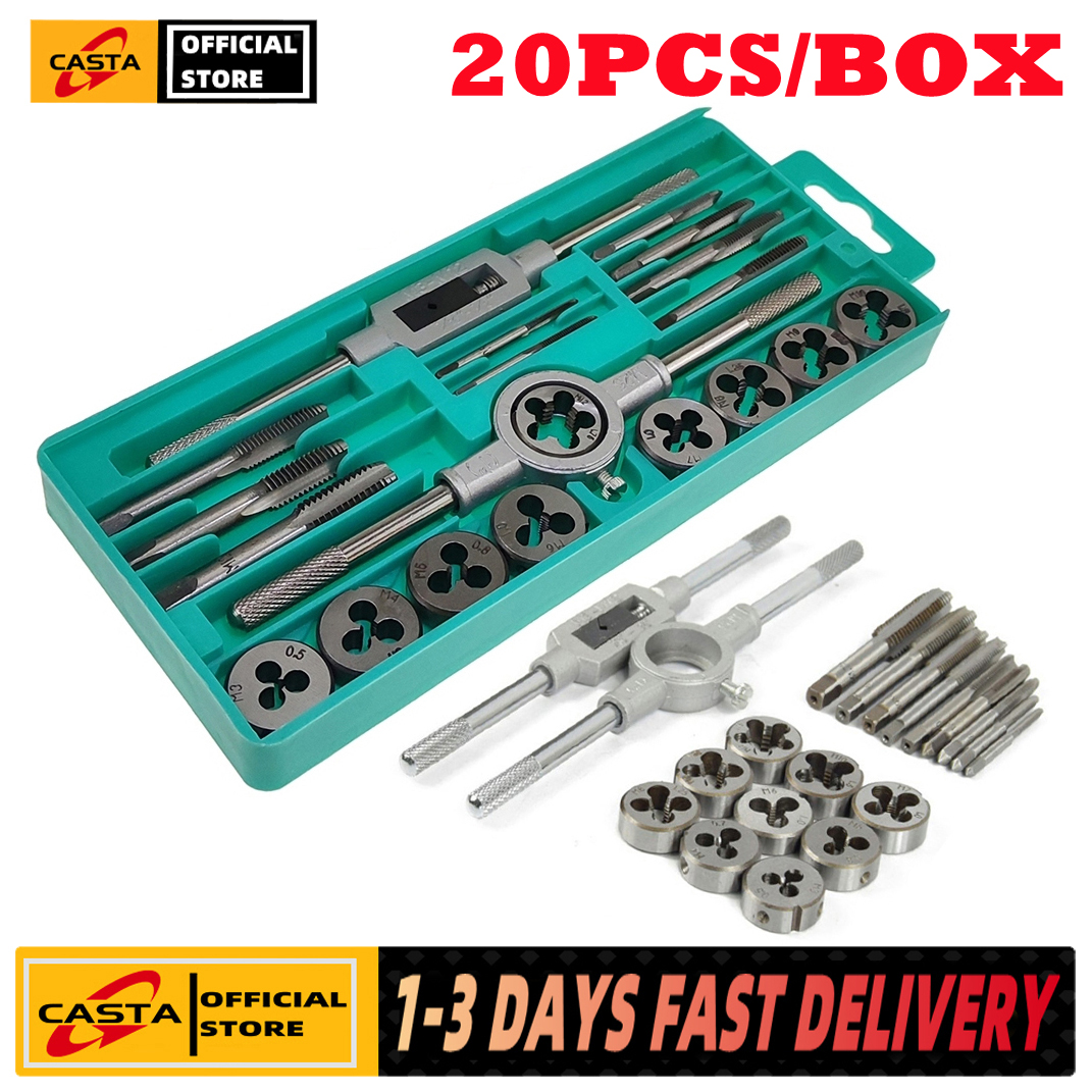 【COD + local seller】20pcs Tap Die Set M3-M12 Screw Thread Metric Taps Wrench DIY Kit Wrench Screw Threading Hand Tools Alloy Metal With Case Fine & Coarse Tools to Cut, Chase and Thread with Wrench Accessories in a Tray Case - Philippines