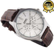 Casio V300L Men's Chronograph Watch, Silver Dial, Brown Band