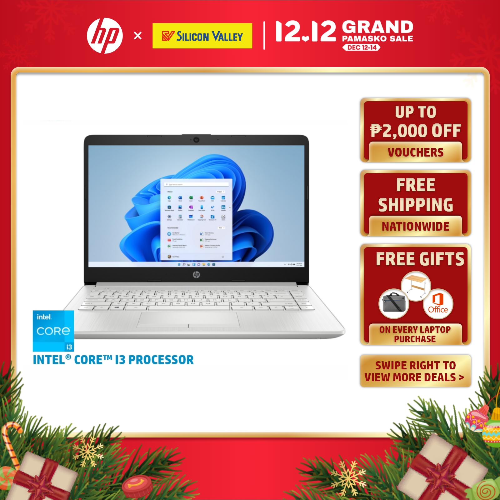 Lazada Philippines - HP 14S-CF2538TU N.SILVER | 14″ | Core i3-10110U | 4GB RAM + 512GB SSD | Windows 11
