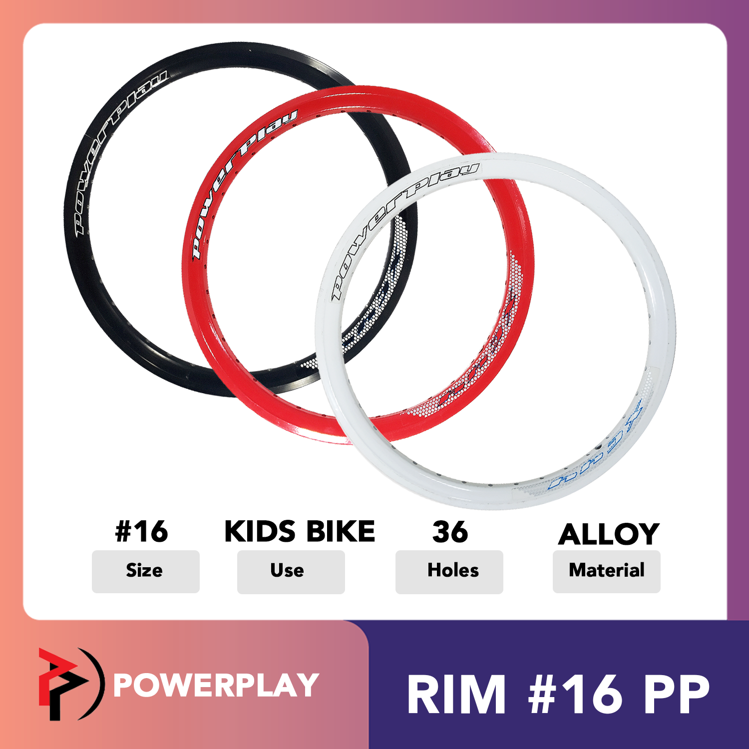 Bicycle Wheel Rim Alloy  Size #16 POWERPLAY