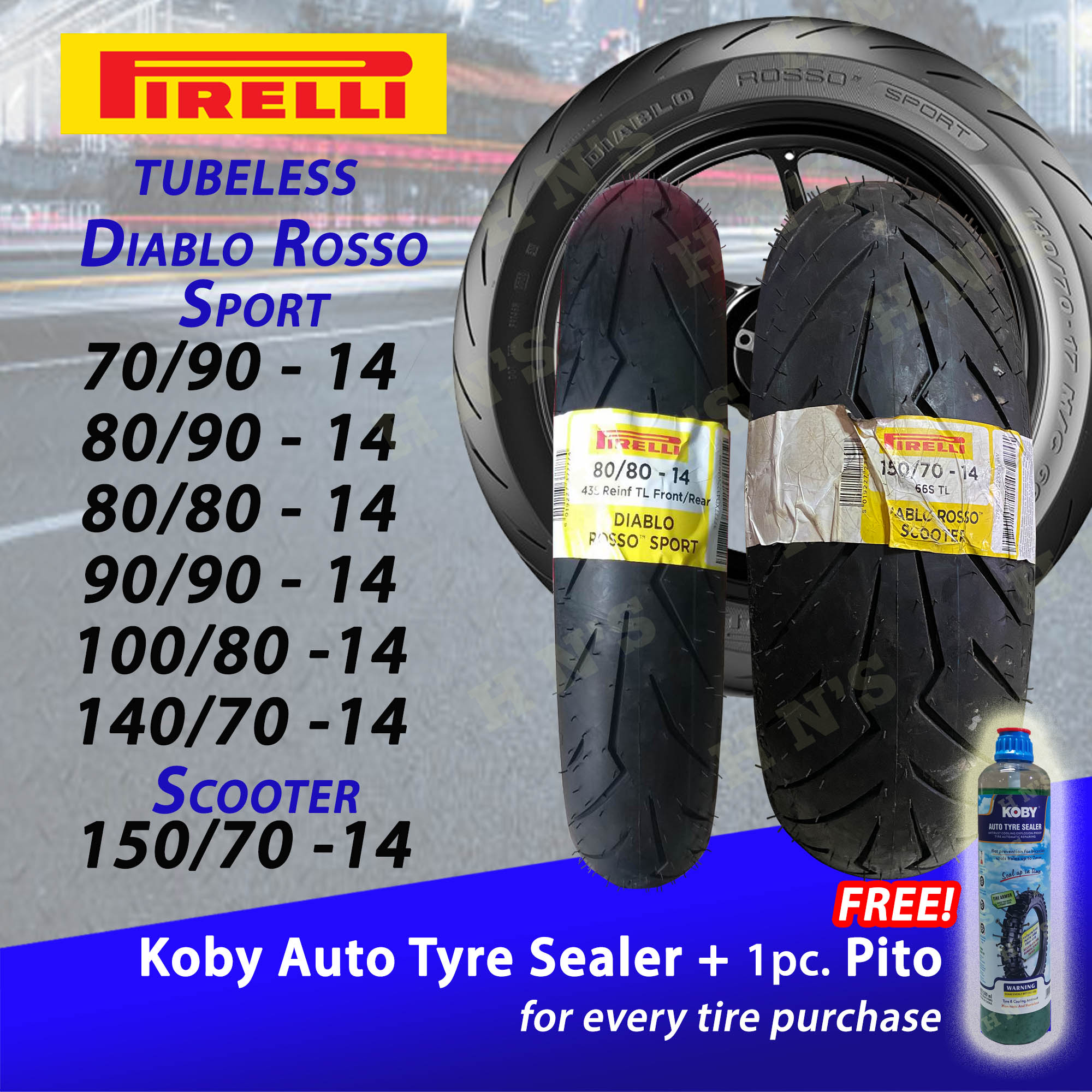 PIRELLI Diablo Rosso Sport Tubeless Tires with Free Sealant