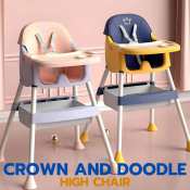 BYJ Crown Adjustable High Chair with Wheels and Tray